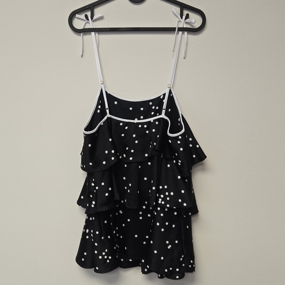 Kate Spade Polka Dot Ruffle Chemise Tank Top Black M - Picture 5 of 11